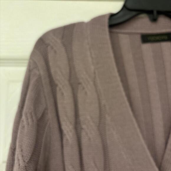 Women Autumn V Neck Elegant Knitted Sweater Button Cardigan. Purple. Pockets L - Picture 10 of 10